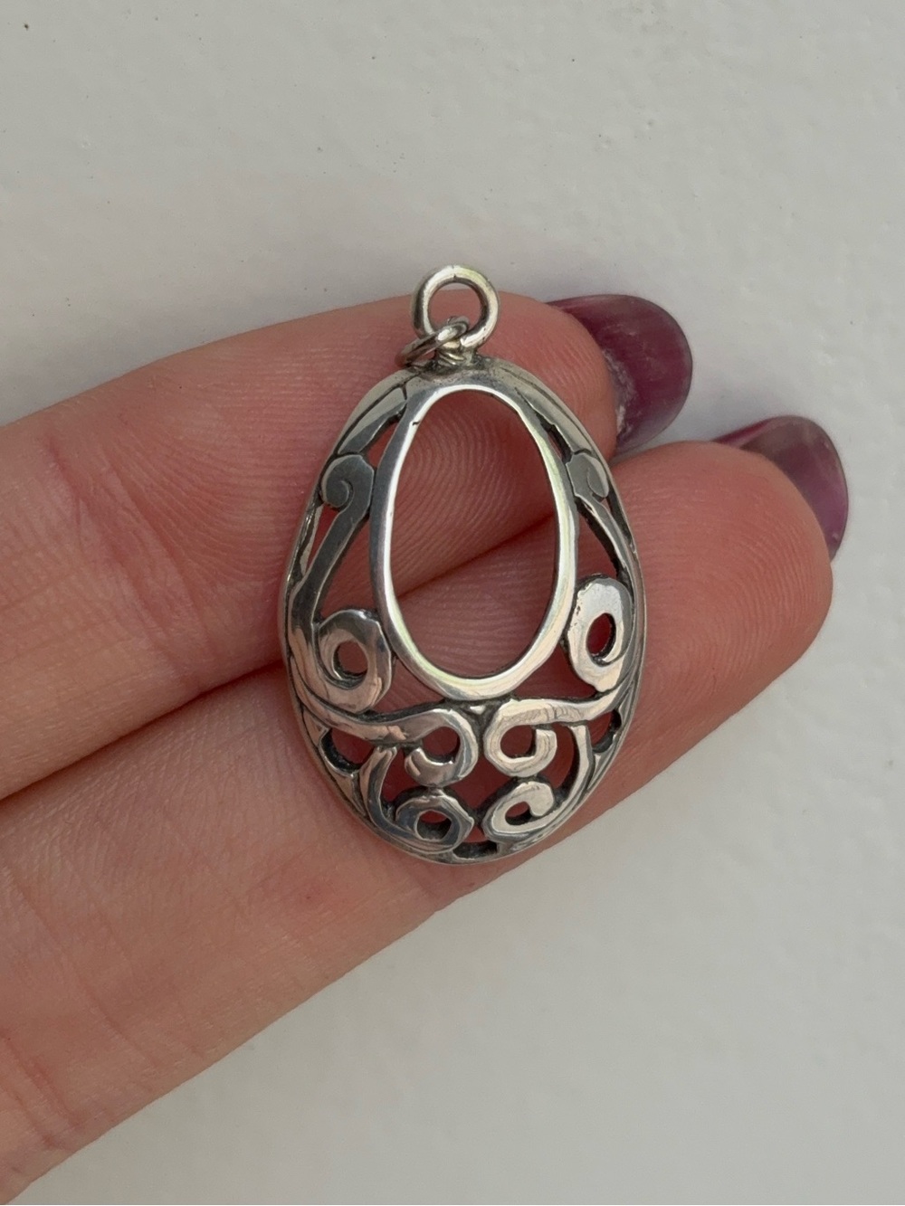 Sterling Silver Openwork Filigree Oval Pendant